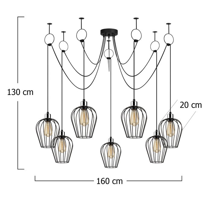 Opviq Lámpara de araña industrial en negro con altura ajustable Opviq Lámpara de araña industrial en negro con altura ajustable